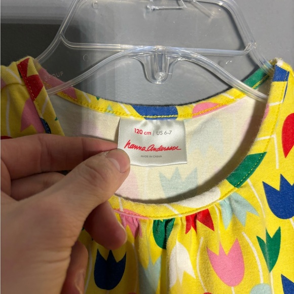Hanna Andersson Yellow Tulip Print Dress W/ Pockets Size 6 - Picture 3 of 3